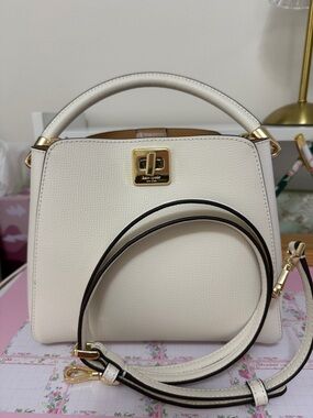kate spade Cream Leather Top-Handle Satchel with Black-Edged Strap